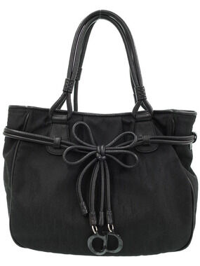 Christian Dior black Diorissimo bow tote dual leather handles front Black